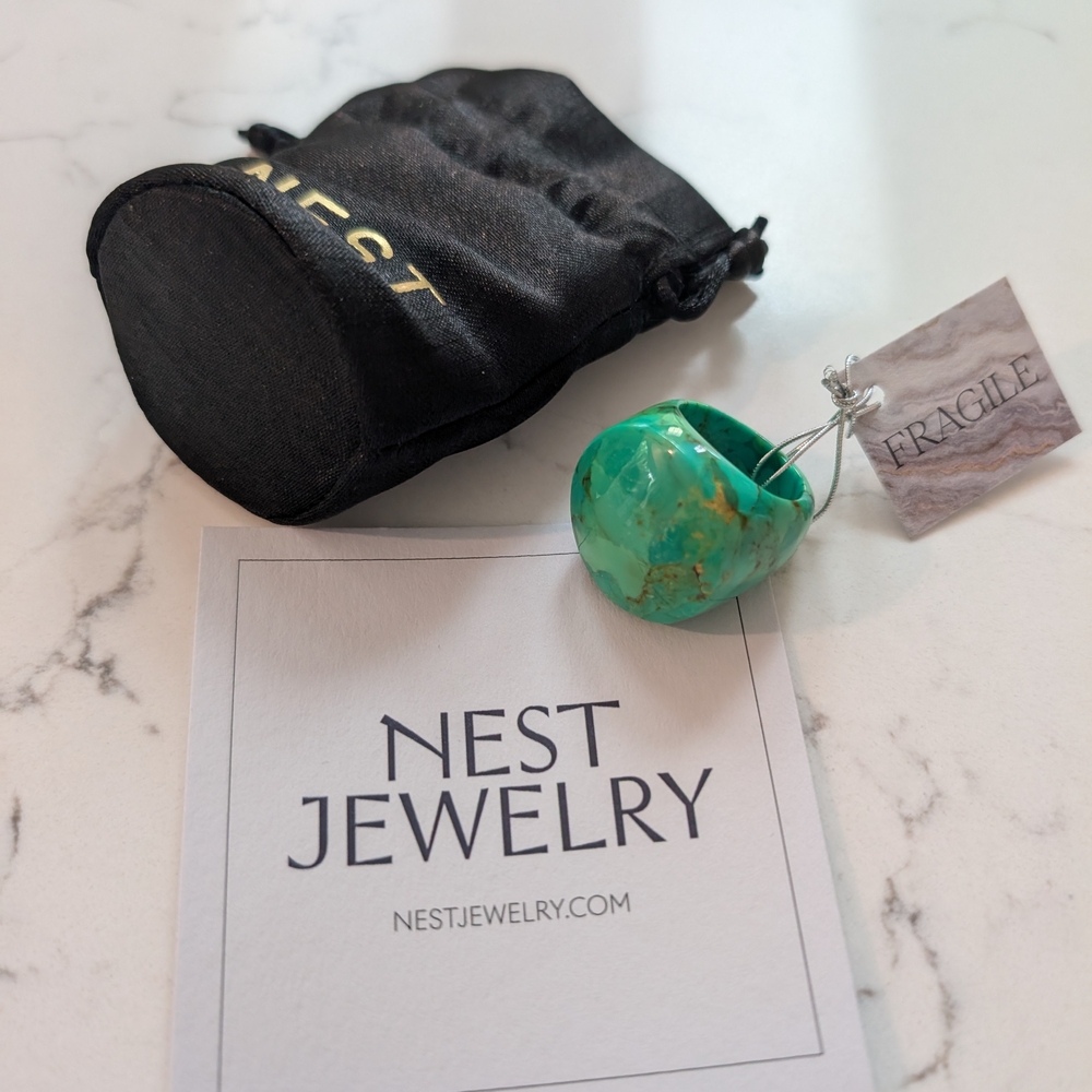 NEST Green Turquoise Statement Ring with Glossy Finish
